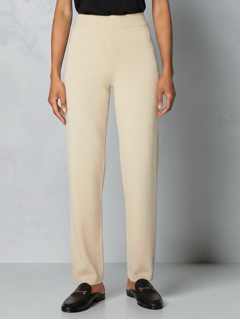 MarlaWynne (2X) Rib Detail Sweater Knit Pant Ecru Soft Pull-On